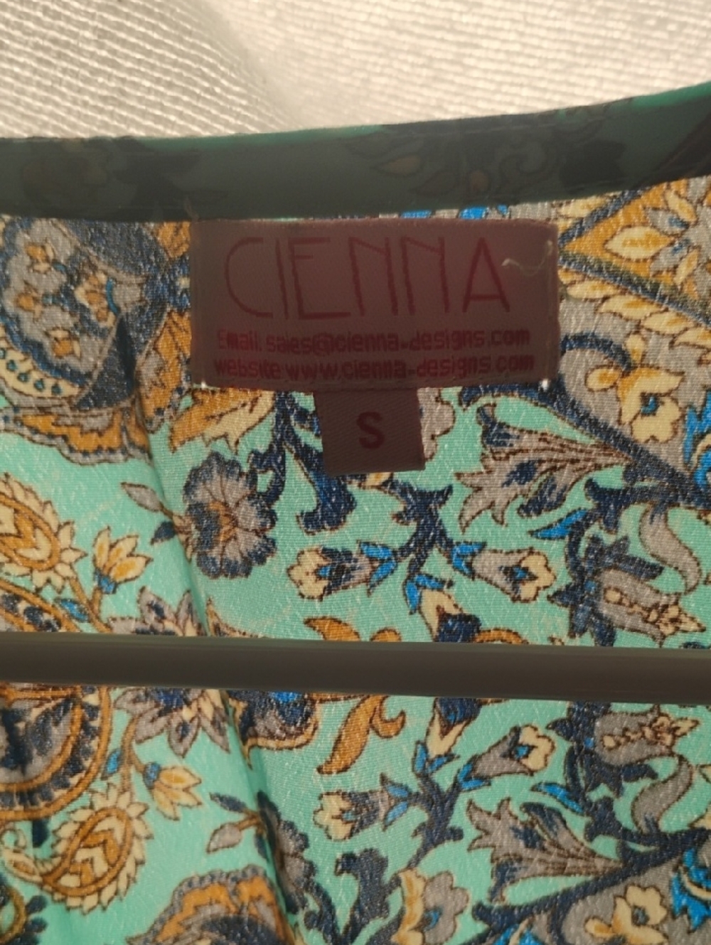 Cienna Silk Vintage Sheer Paisley Wrap Dress - Teal & Brown Size Small - Picture 3 of 10